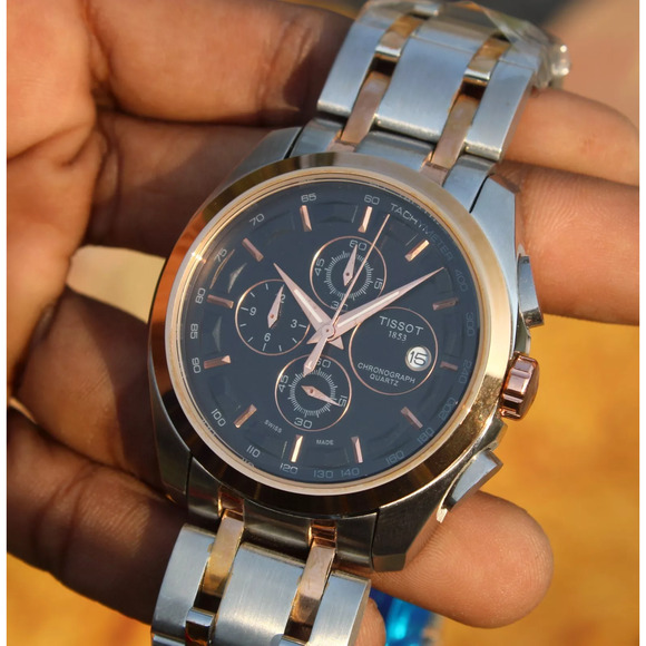 Tissot Two Tone Couturier Tachymeter Swiss Chronograph Men's Black Dial Watch - Picture 3 of 11